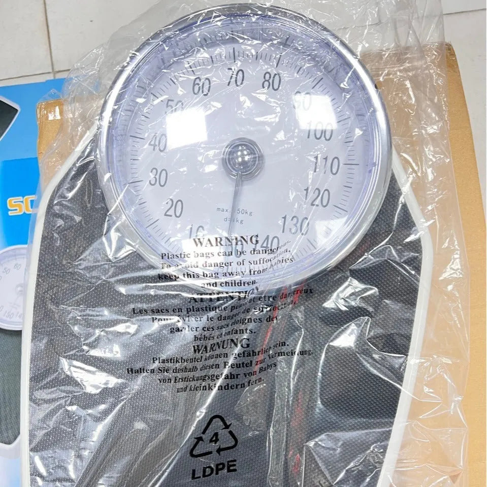 Black mechanical pointer body weight scale with large dial and 47x35cm platform