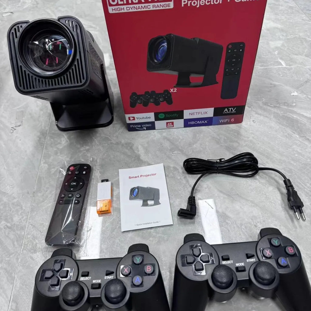 720p HD home projector with portable handle showing wireless connectivity ports