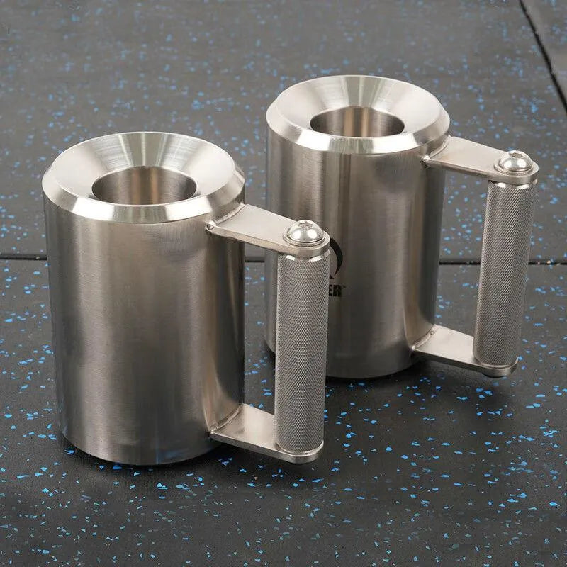 Silver stainless steel dumbbell cup with 8kg cast iron weight for strength training.