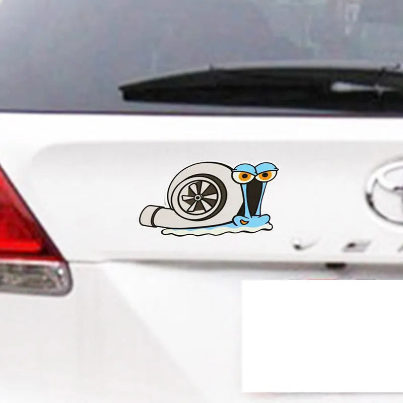 White reflective snail cartoon car sticker measuring 12cm by 8cm for bumper decoration