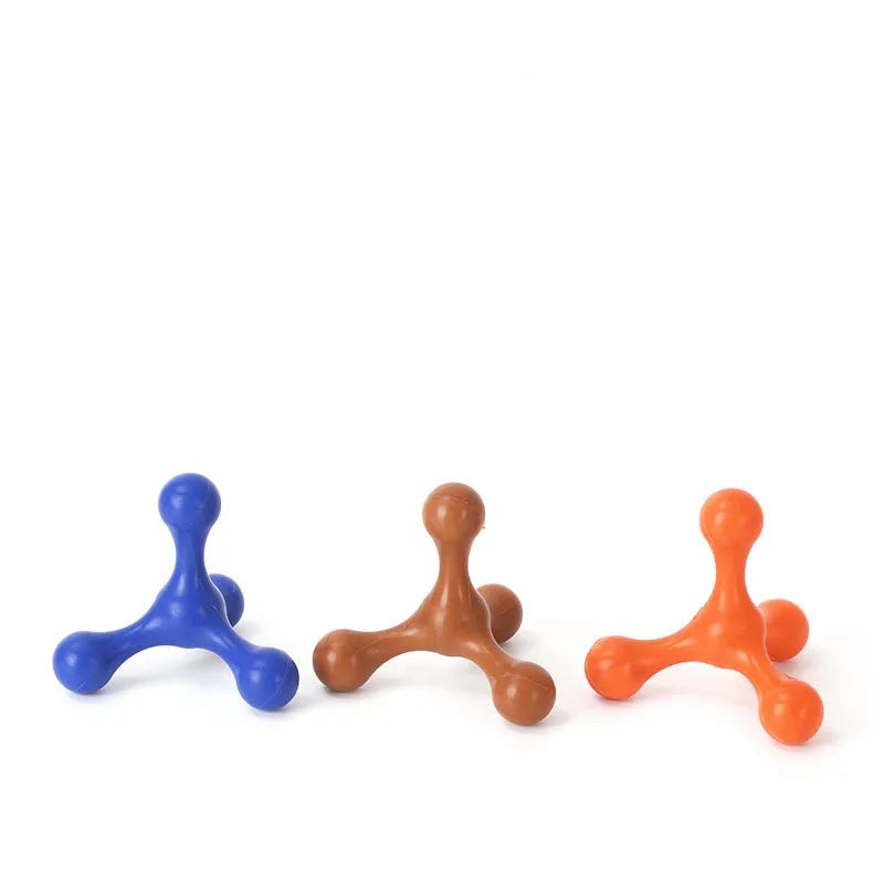 Three-legged silicone puppy chew toy in assorted colours for small and medium dogs