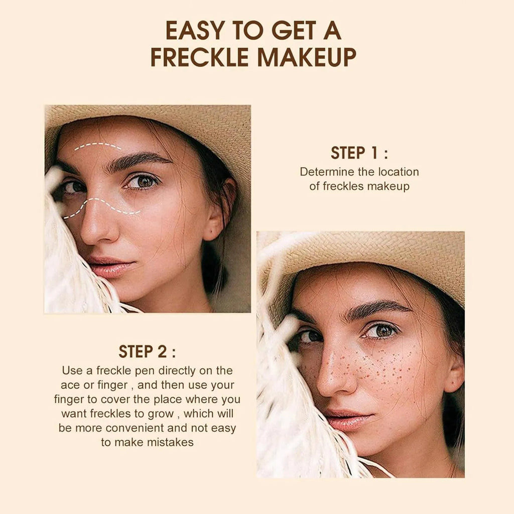 Dark brown cosmetic freckle pen with a precision tip for natural-looking face and body makeup.