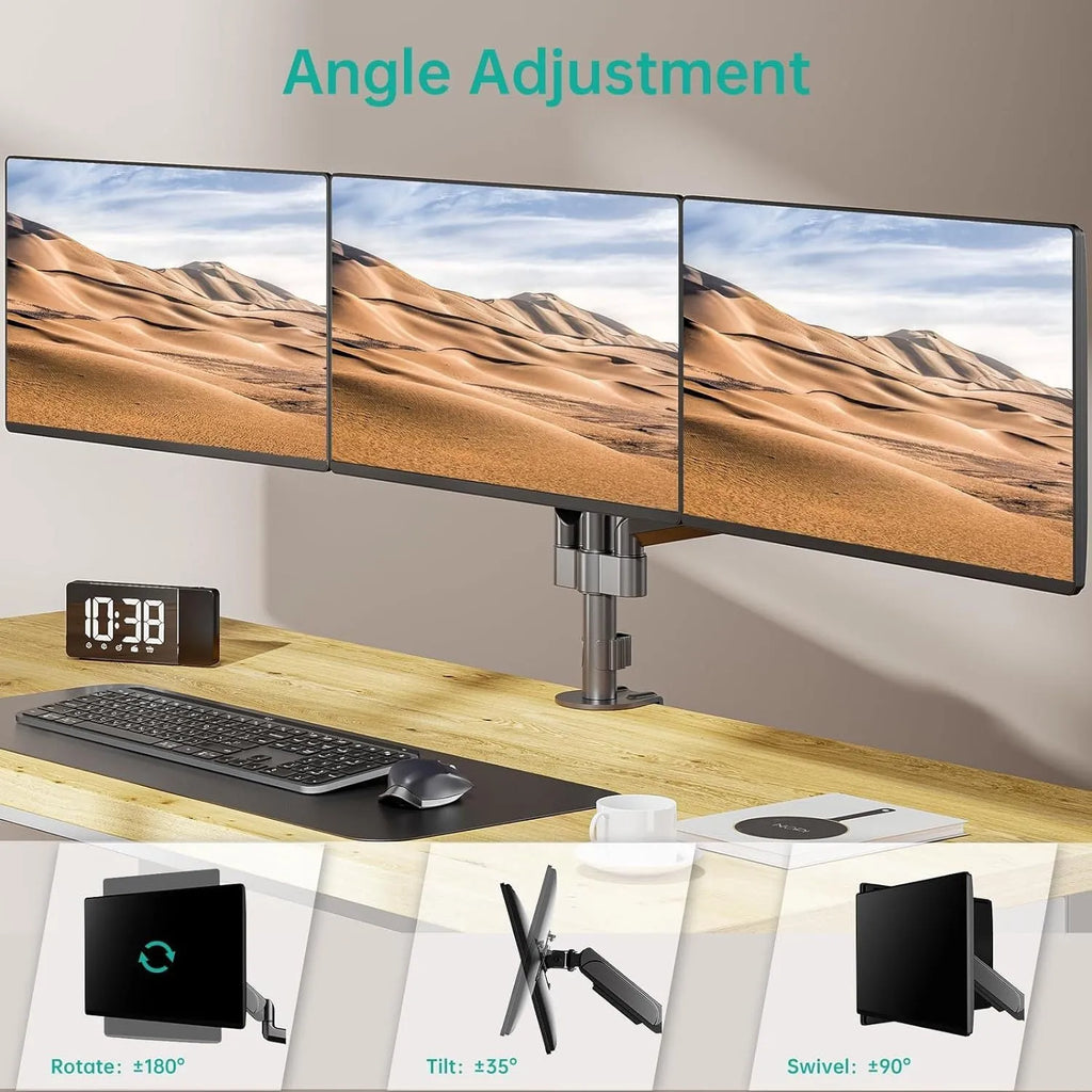 Black three-arm gas spring computer monitor arm for screens up to 27 inches