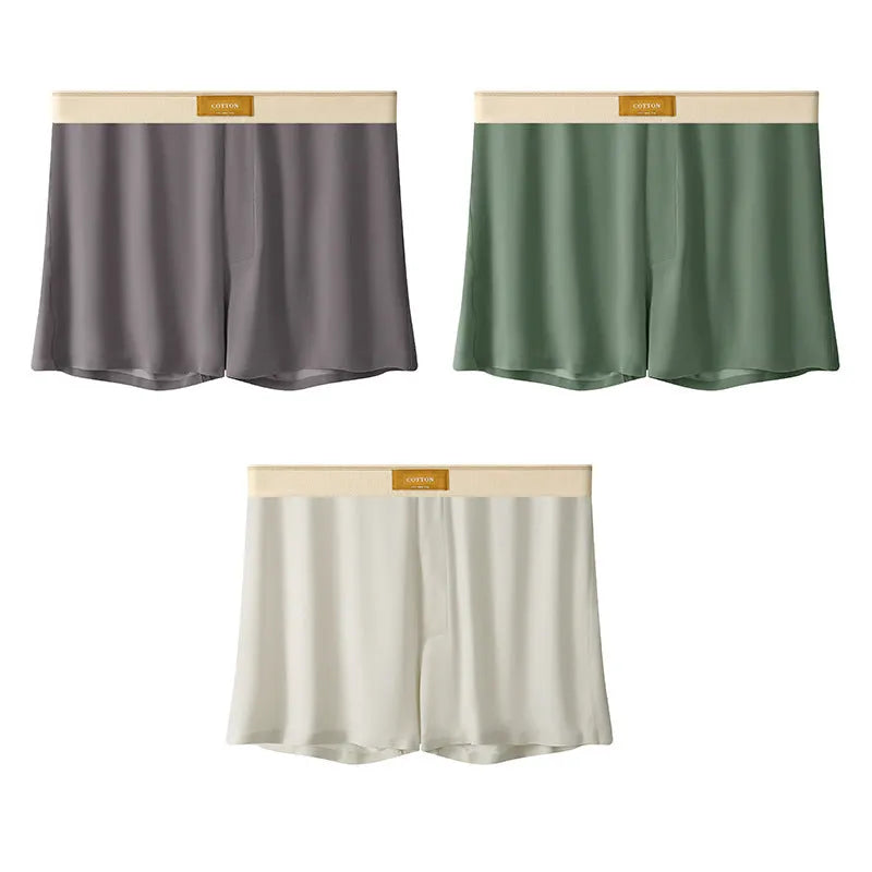 A pack of three pairs of solid colour men's ice silk loose fit boxer shorts.