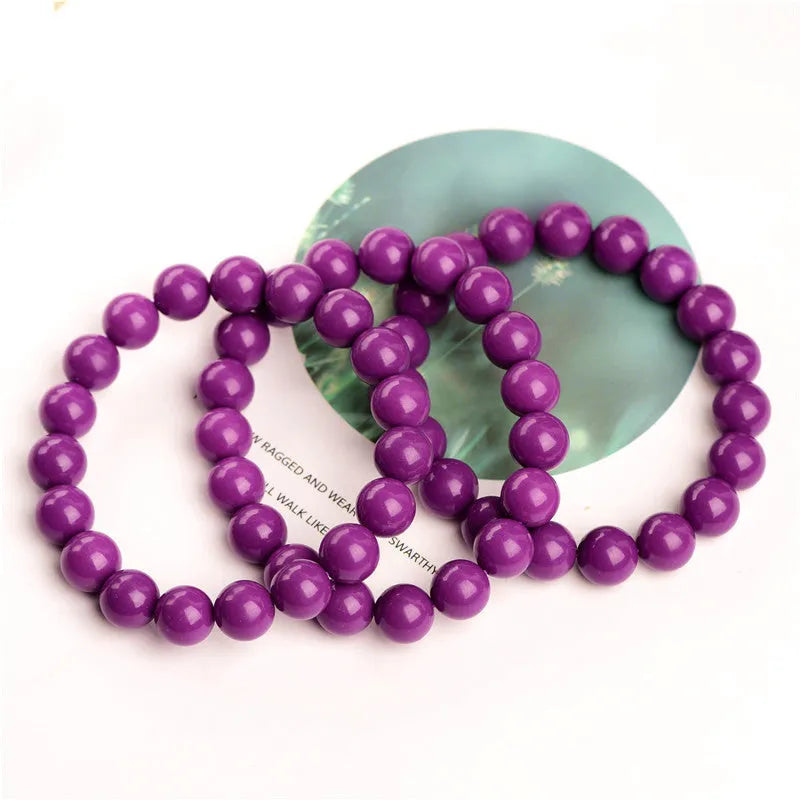 Jiuya polished crystal purple mica bracelet showing single ring design with precise bead sizing
