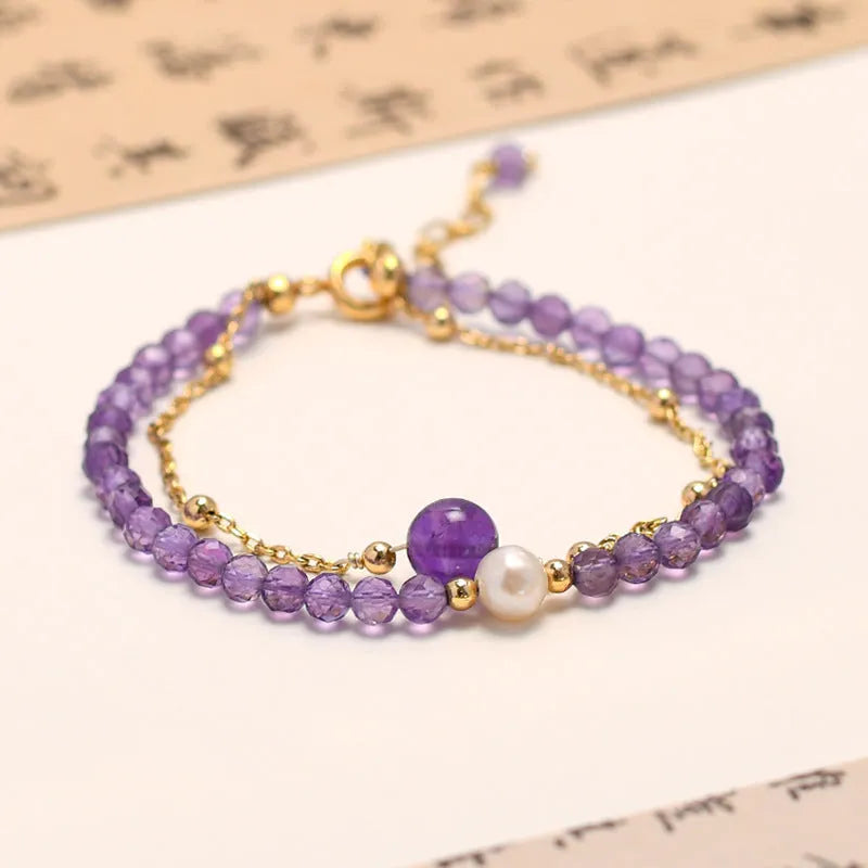 Purple amethyst crystal bracelet with Chinese style design and electroplated finish