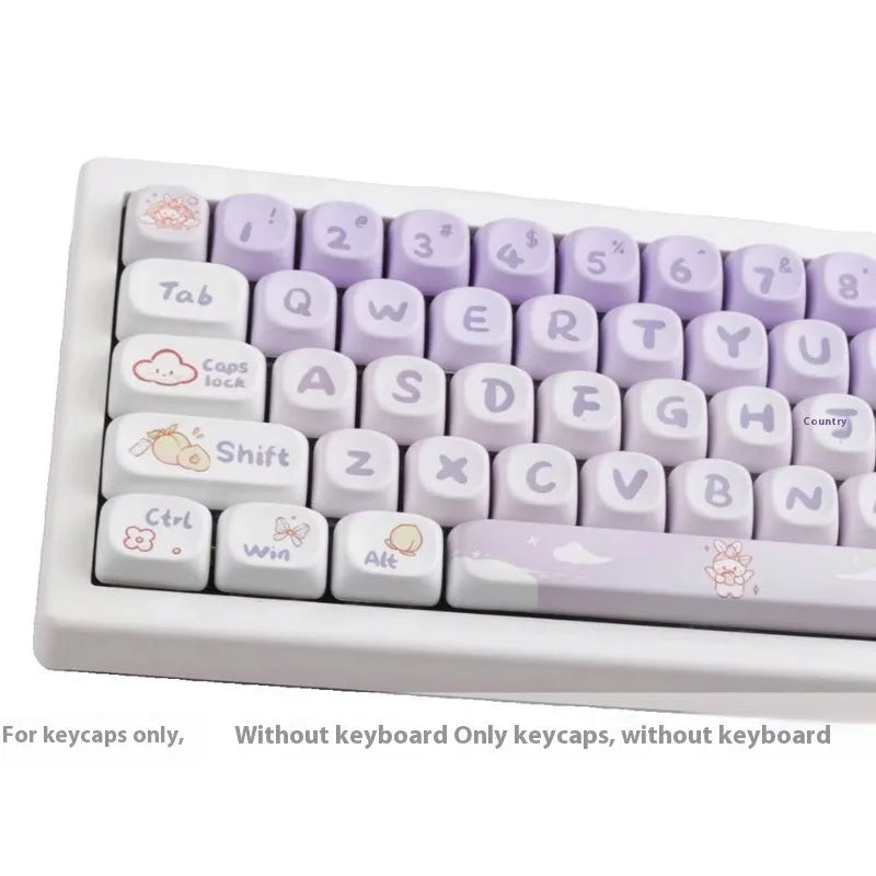 Gradient purple rabbit design PBT keycap set for mechanical keyboards on a white background.