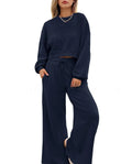 Women's solid colour polyester trousers two-piece set with long sleeves in street hipster style