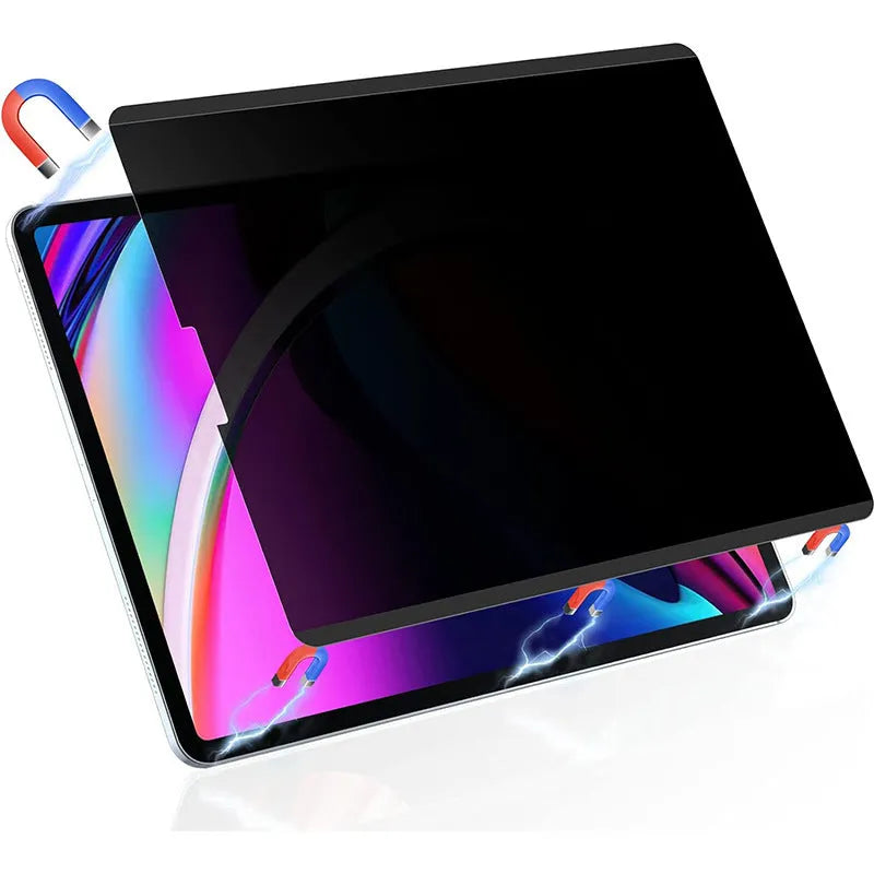 Magnetic iPad privacy screen protector with storage clip on an iPad Pro