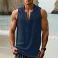 Casual men's sleeveless shirt in a cotton and linen blend, shown in mint green colour.