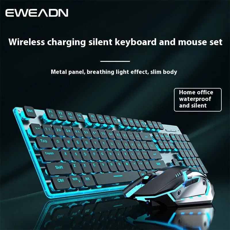 Wireless mute Bluetooth keyboard in cherry blossom pink with ice blue backlighting