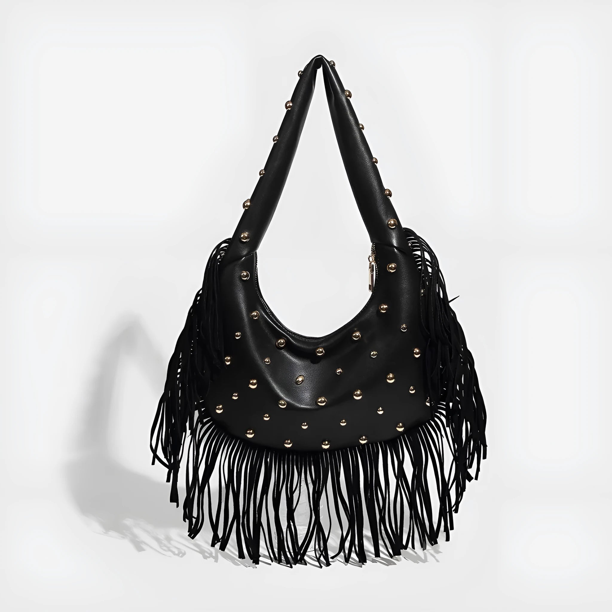 Retro tassel shoulder handbag with internal phone compartment in black or wine red colour