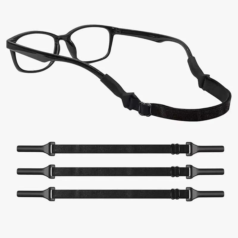 Black adjustable glasses cord with silicone earpiece hooks for anti-slip eyewear retention