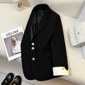 Korean style women's loose fit coat in beige colour with 65cm medium length and pocket detailing