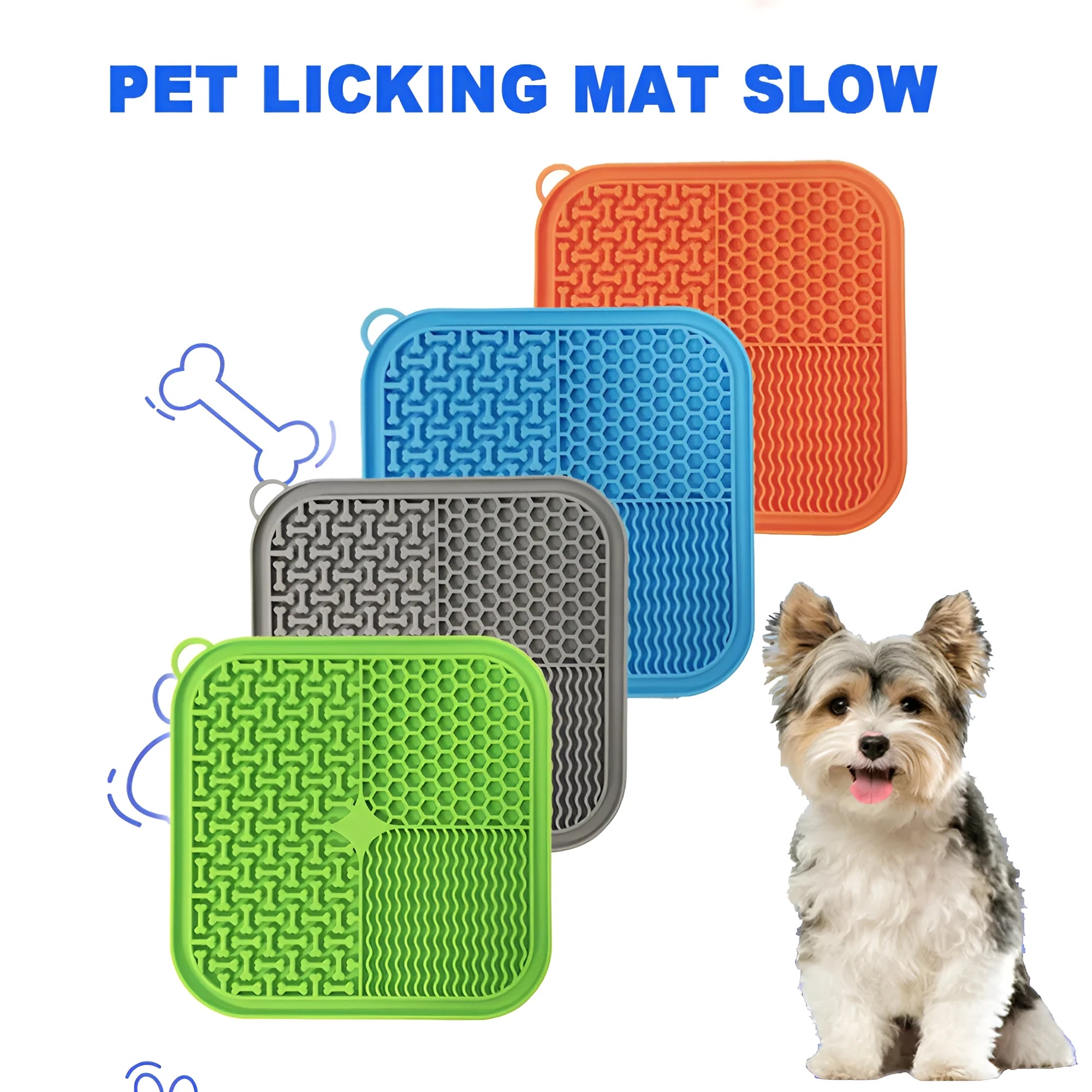 Orange red silicone dog licking mat with textured surface and suction cups on back