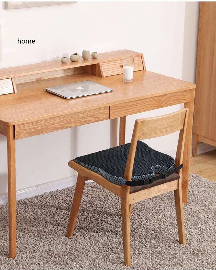 Memory foam hip cushion with fixed strap attachment in solid colour fabric