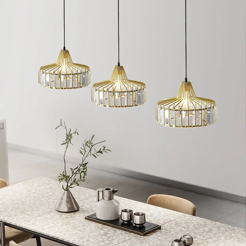 Black and gold crystal chandelier ceiling lamp with LED light in three colour settings
