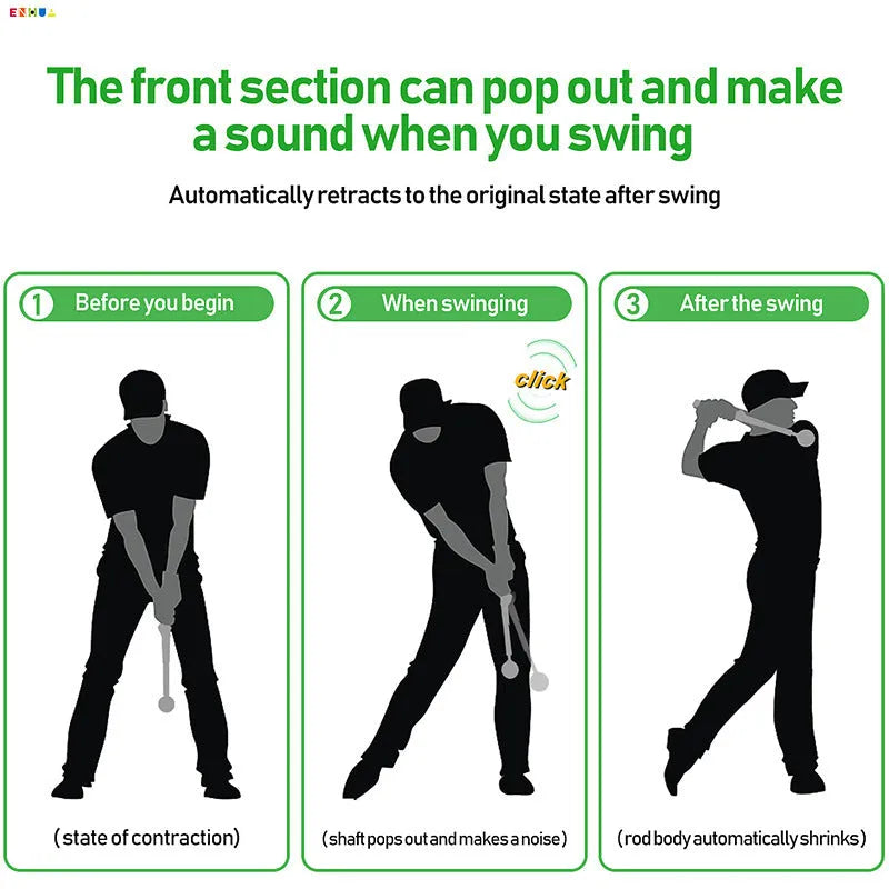 Telescopic golf swing trainer in stainless steel extended to full length