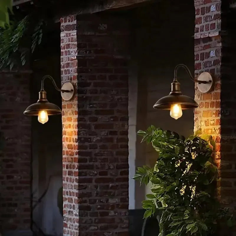 Retro style villa courtyard wall lamp in silver or copper finish with right angle or oblique angle mounting
