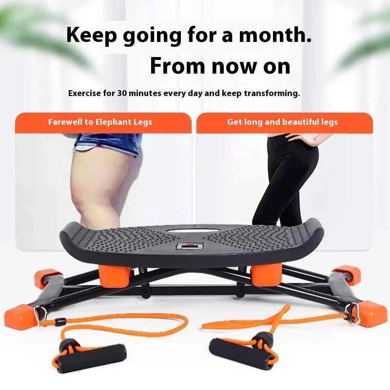 Black mini fitness skiing machine JS101A with elastic hand straps, 77cm length compact exercise equipment