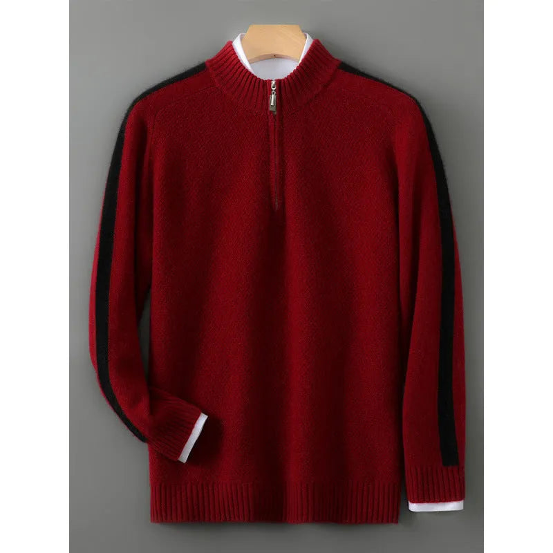 Sheep wool slim fit sweater with half-height zip round neck in multiple colour options