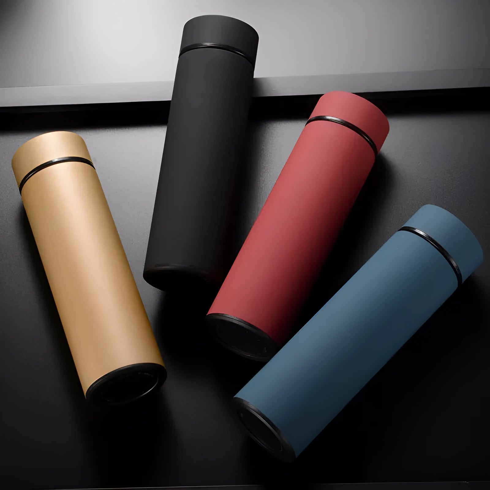 450ml stainless steel vacuum insulated water bottle with copper layer, shown in blue colour.