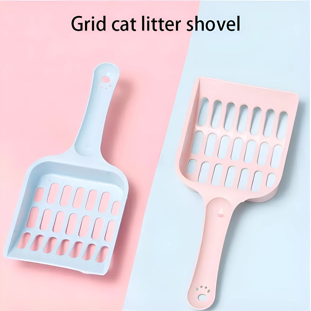 Plastic cat litter scoop in blue, green or pink measuring 20cm long for pet toilet cleaning
