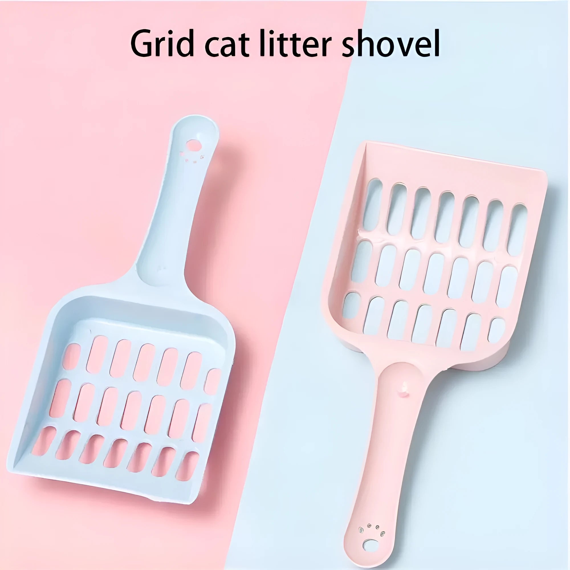 Plastic cat litter scoop in blue, green or pink measuring 20cm long for pet toilet cleaning