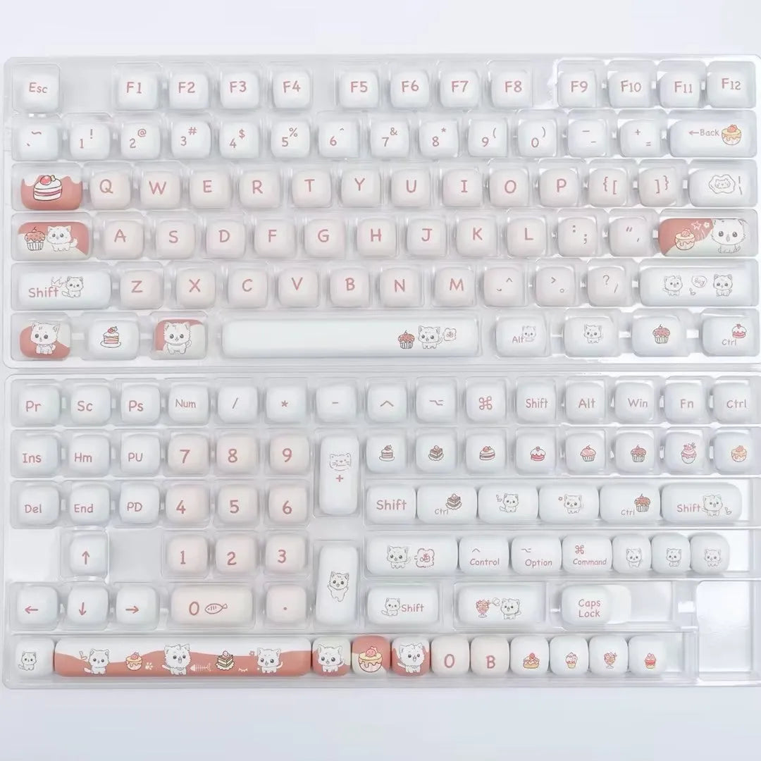 Colourful cartoon dessert cat mechanical keyboard key cap set with MOG round design