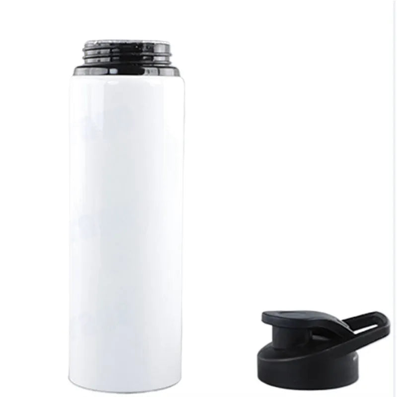 White aluminium cycling water bottle with 600ml and 750ml capacity options for sports hydration
