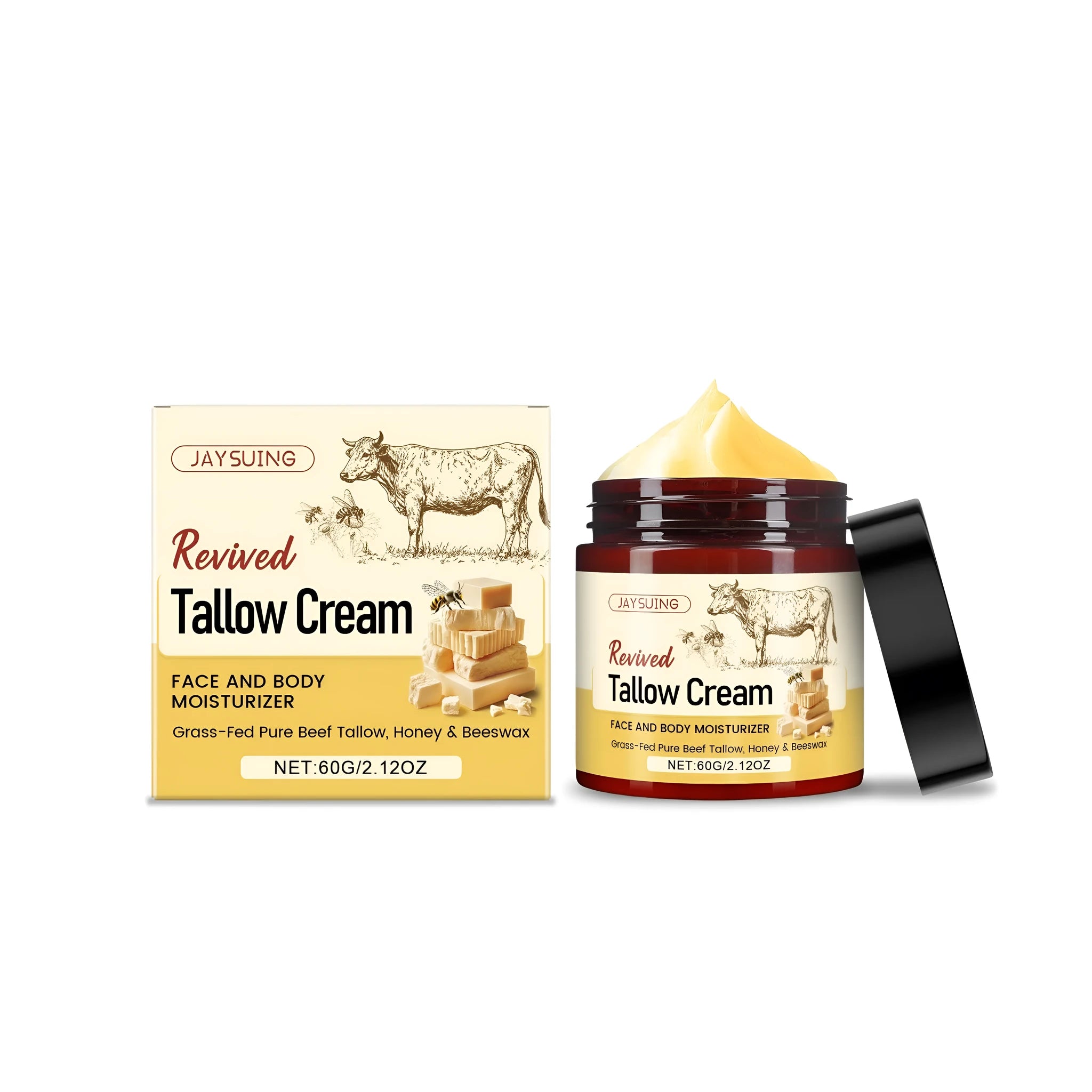 60g jar of Revived Tallow Cream moisturiser with honey, beeswax and olive oil