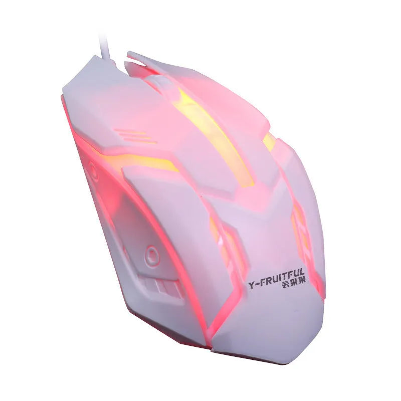 Black wired computer mouse with colourful side glow lighting and USB cable