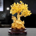 Citrine-coloured resin Feng Shui money tree ornament with small water turtle modelling