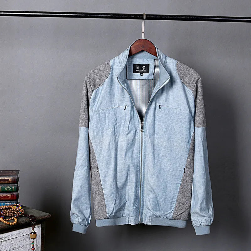 Men's thin blue cotton linen jacket casual regular fit