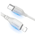 White MFi-certified USB-C to Lightning fast charging cable, 1 metre long.