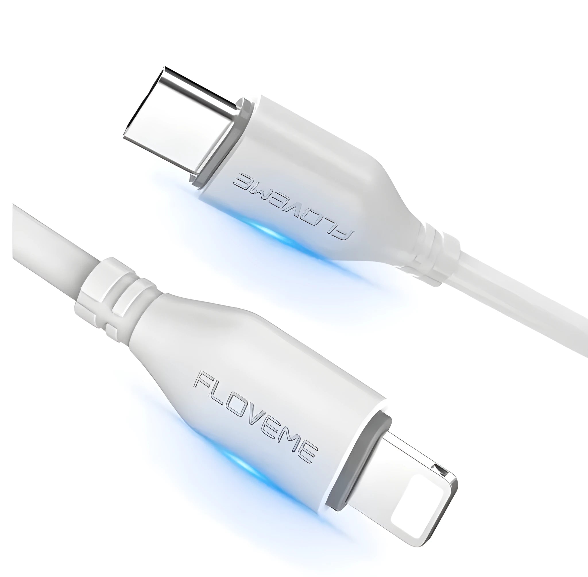 White MFi-certified USB-C to Lightning fast charging cable, 1 metre long.