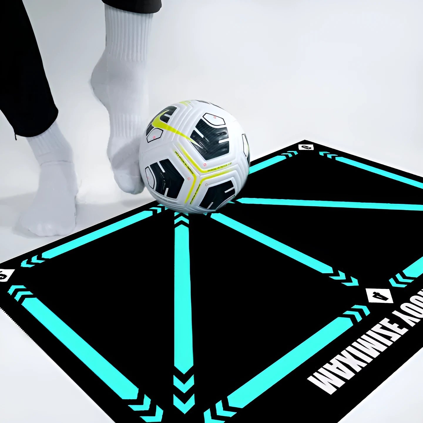Cushioned rubber football training mat for indoor skill practice with basket row movement drills