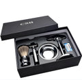 CSB shaving set with badger hair brush, double edge razor, chrome stand, bowl and 10 blades
