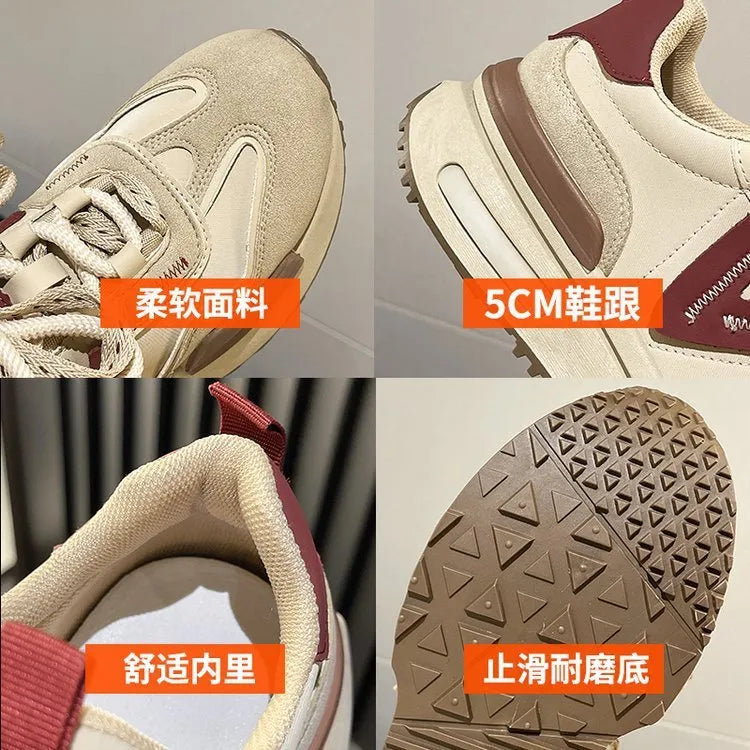 Women's black retro platform sports shoes with chunky rubber soles and lace-up closure