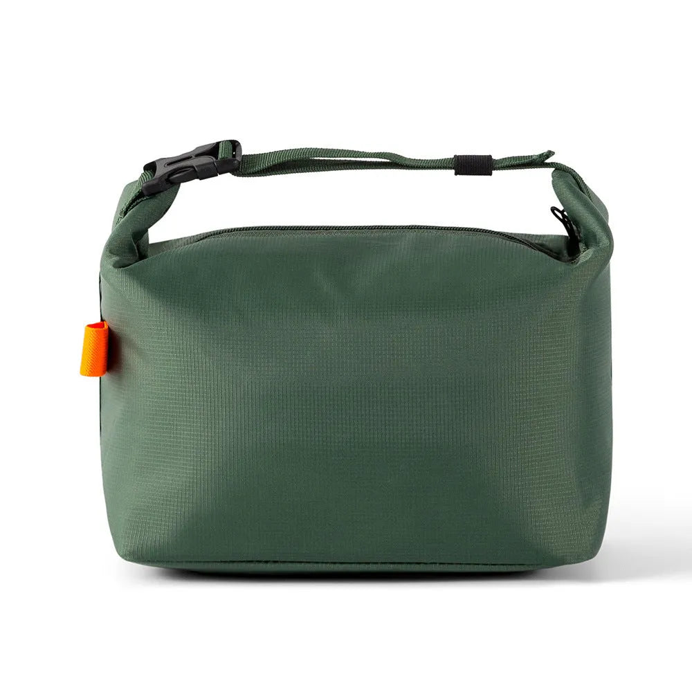 Japanese style insulated lunch bag in Oxford cloth with wide opening for food storage.