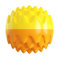 Blue spiky rubber dog ball with squeaker for teeth cleaning and water fetch