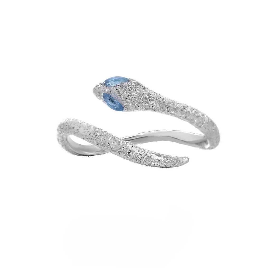 Sterling silver adjustable snake zodiac ring with platinum electroplated finish and cool minority styling