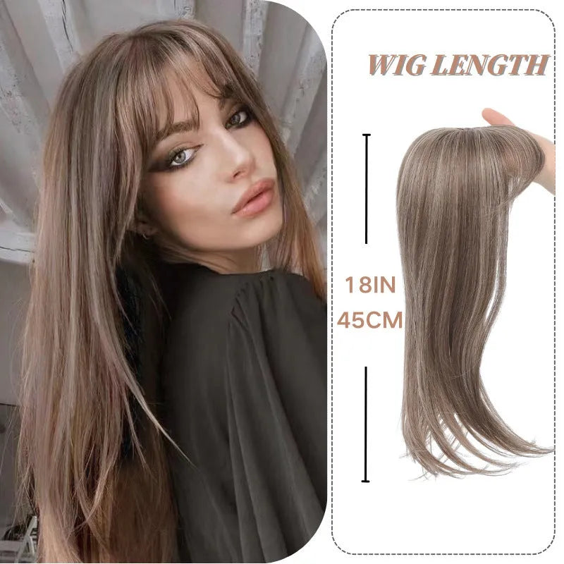 Synthetic clip-in hairpiece wig with inner buckle, shown in one of six available style colours.