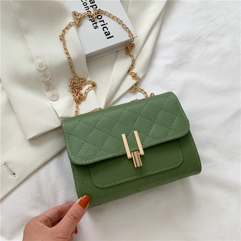 Women's PU leather crossbody bag with diamond lattice pattern in black, white, or green