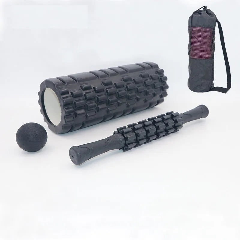 Black six-piece gear design fitness foam roller measuring 33cm length for muscle massage therapy