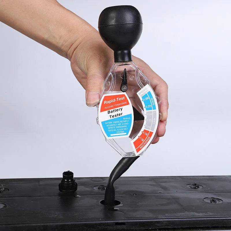 Electrolyte hydrometer for lead acid battery testing with suction bulb and measurement scale