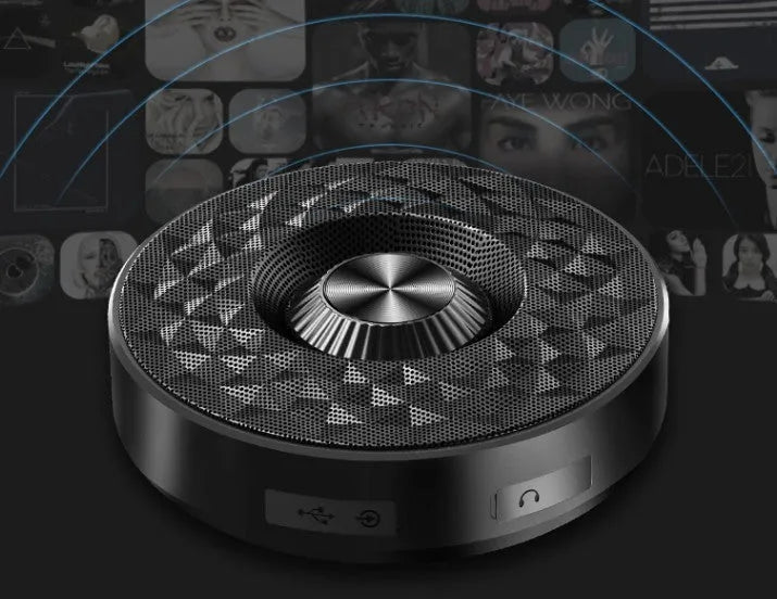 Compact Bluetooth speaker in black, orange, and silvery white colour options