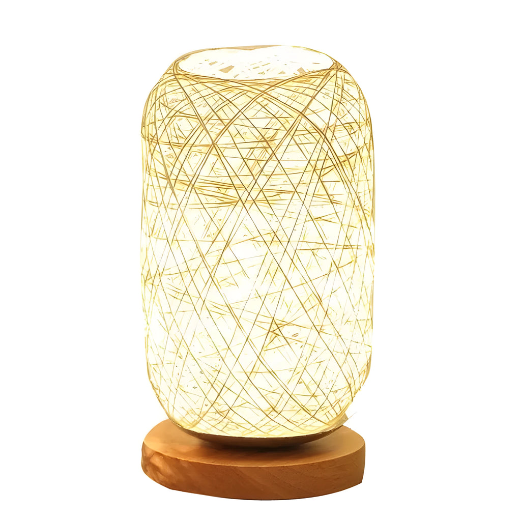 Sepak Takraw desk lamp made from hemp rope with solid wood base and LED light