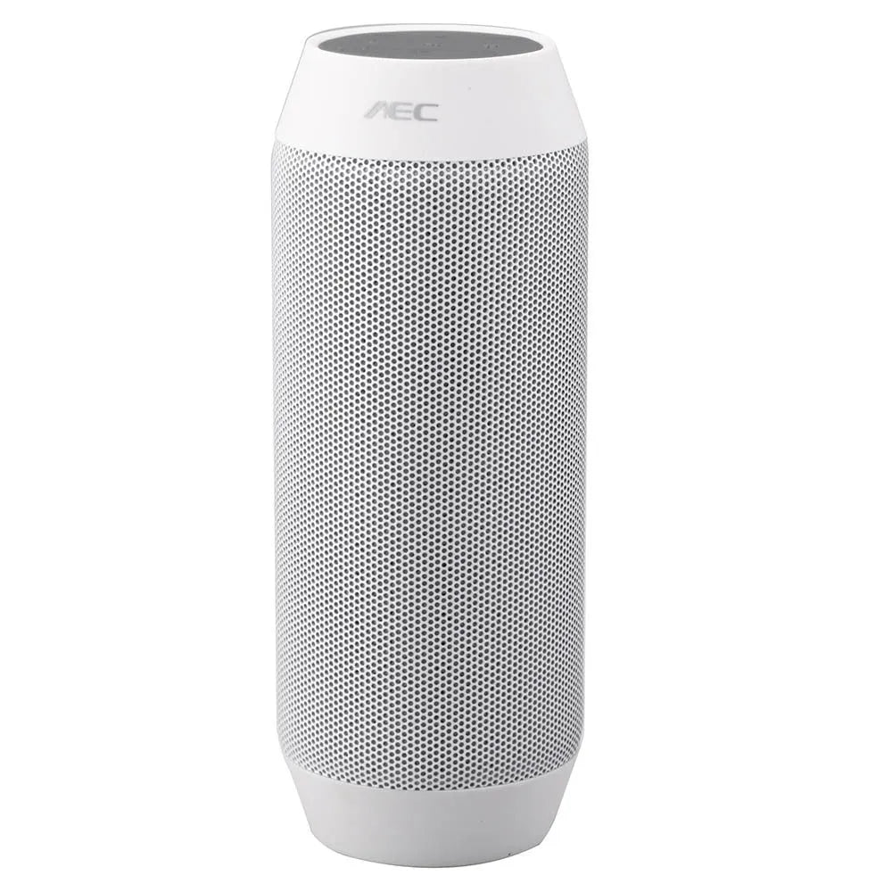 Compact black or white Bluetooth speaker with colourful LED lights showing 360° sound design