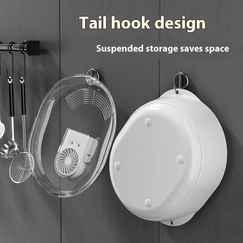 Aluminium household quick defrosting plate device with separate board and USB cable on a kitchen counter.